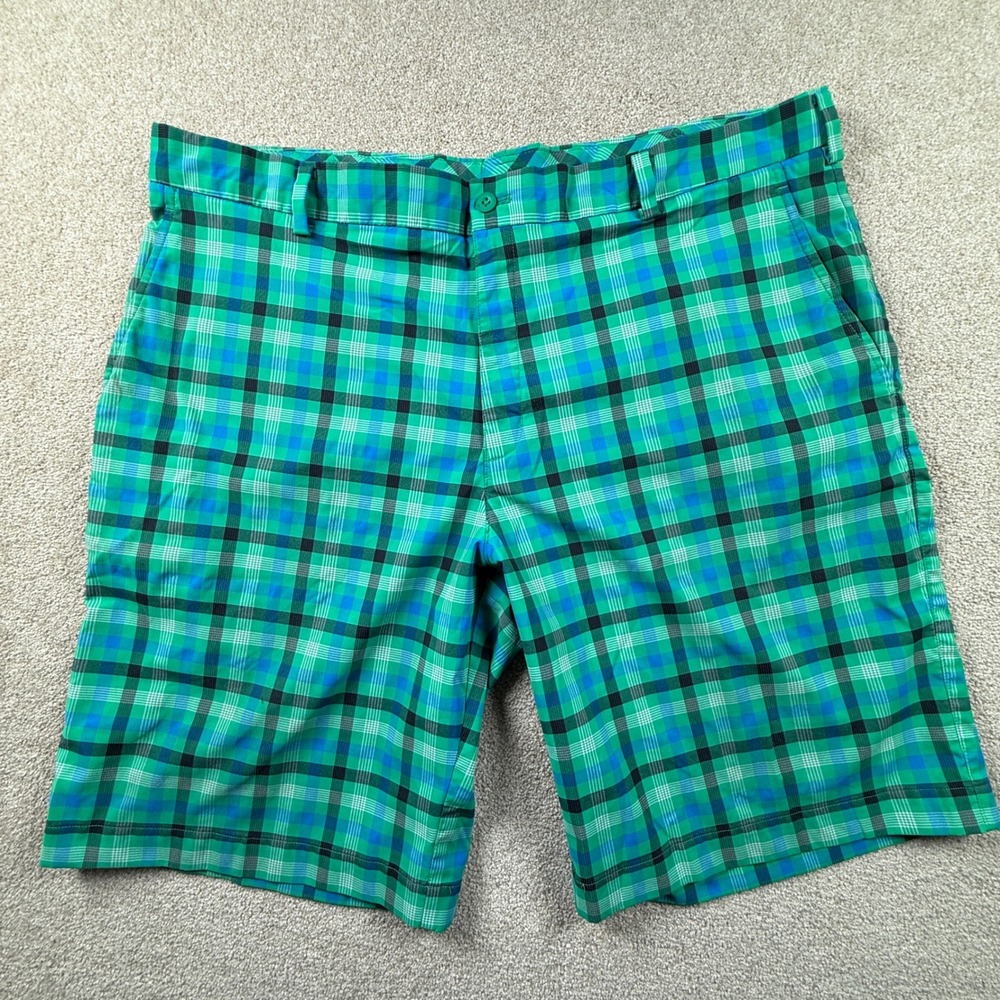 Nike Golf Mens Green Blue Plaid Checkered Performance Shorts Size 38